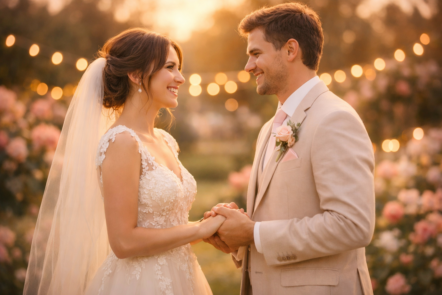 Mutlu gelin ve damat düğün töreninde